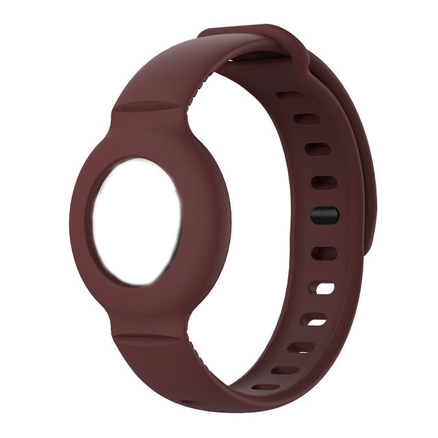 AirTag Kids Bracelet Silicone Straps Metal Stud Shock Resistant Wristband - Maroon - سير ابل ايرتاغ