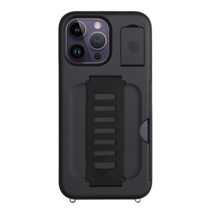 Grip2u Boss Case Kickstand with Wallet for iPhone 14 Pro / 14 Pro Max - Charcoal - [C] - كفر حماية - جريب 2 يو - مع مسكة شريطة + استاند + حافظه بطاقة مدمجة