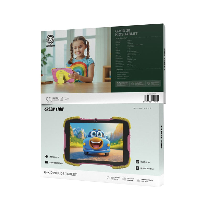 Green Lion G-Kid 20 Kids Tablet – PINK - تابلت اطفال - واي فاي + شريحة اتصال - حمايه + ستاند - مساحة 64 قيقا