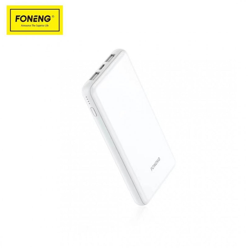 Foneng Power Bank P52 Dual USB 10000mAh 22.5W PD+QC3.0White - بطارية متنقلة - سعة 10000 الف - منفذين للشحن الذكي والسريع - بقوة 22.5 واط - اللون الابيض - كفالة 12 شهر