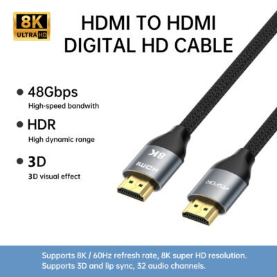 Aspor A270 Hot Latest Hdmi 8k 60hz Resolution High Speed Dynamic HDR EARC VRR - كيبل تلفزيون - متوفر بطول 1 متر\2\3\5 متر