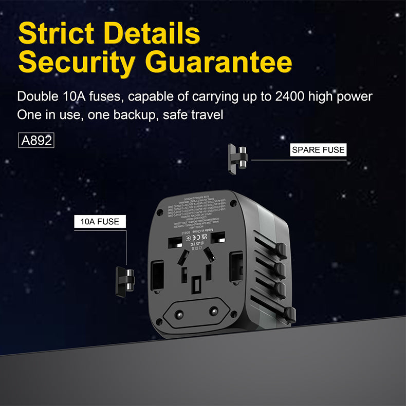 ASPOR A892 20W GAN World Travel Charger Home Charger - شاحن حائط دولي - 4 منافذ للشحن الذكي والسريع - قوة 20 واط - كفالة 12 شهر