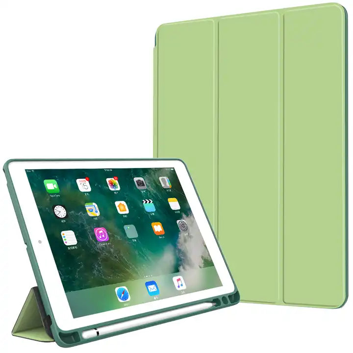 KAKU Leather Case with Pencil Slot for iPad - Green - كفر ايباد - ستاند - مع مكان للقلم
