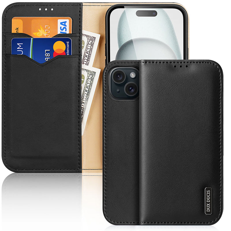 DUX DUCIS Hivo Series Leather Wallet Case - Black - كفر جلد مع محفظة - حماية عالية - ماغ سيف
