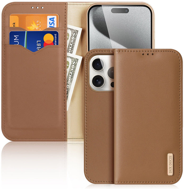 DUX DUCIS Hivo Series Leather Wallet Case - Brown - كفر جلد مع محفظة - حماية عالية - ماغ سيف