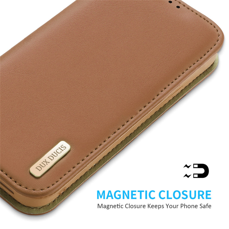 DUX DUCIS Hivo Series Leather Wallet Case - Brown - كفر جلد مع محفظة - حماية عالية - ماغ سيف