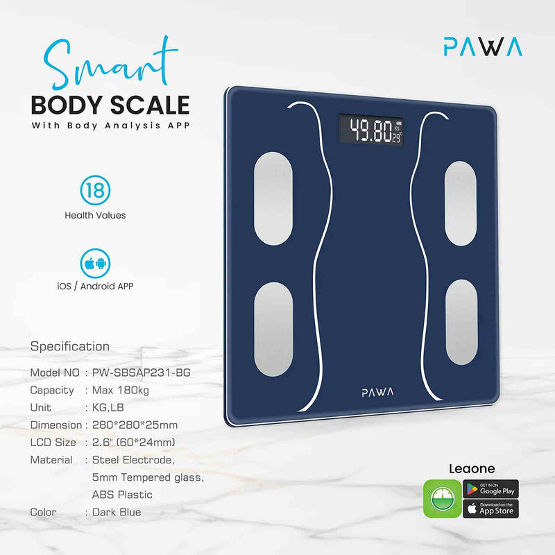 Pawa Smart Body Scale with Body Analysis APP - Blue - ميزان ذكي - كفالة 12 شهر