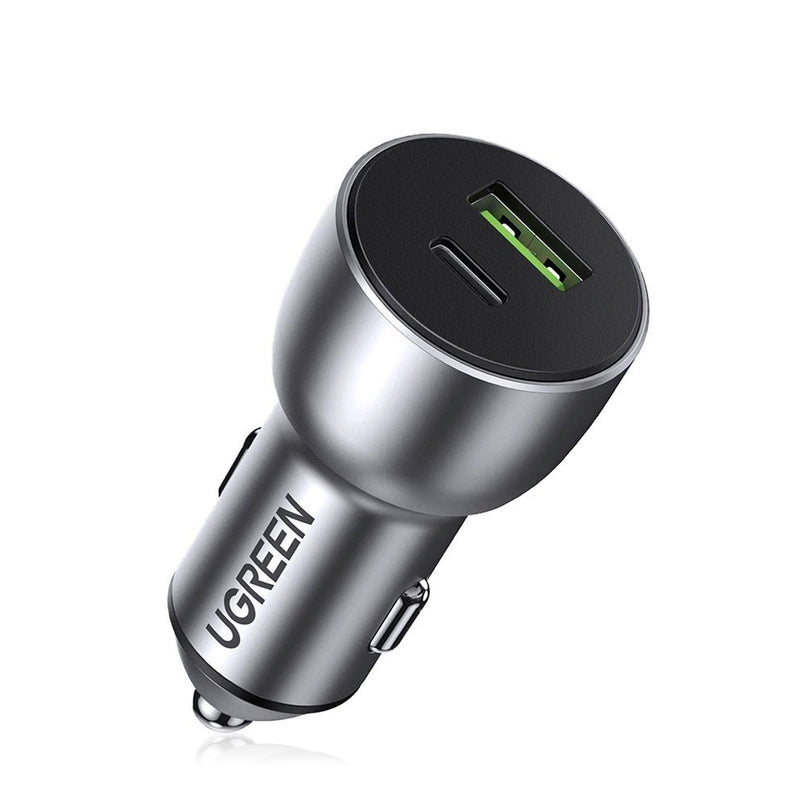 UGREEN 36W Car Charger Alu Case Space Grey -[B] - شاحن ولاعة للسيارة -يوجرين - قوة 36 واط - منفذ تايب سي للشحن السريع ومنفذ للشحن الذكي - كفالة 12 شهر