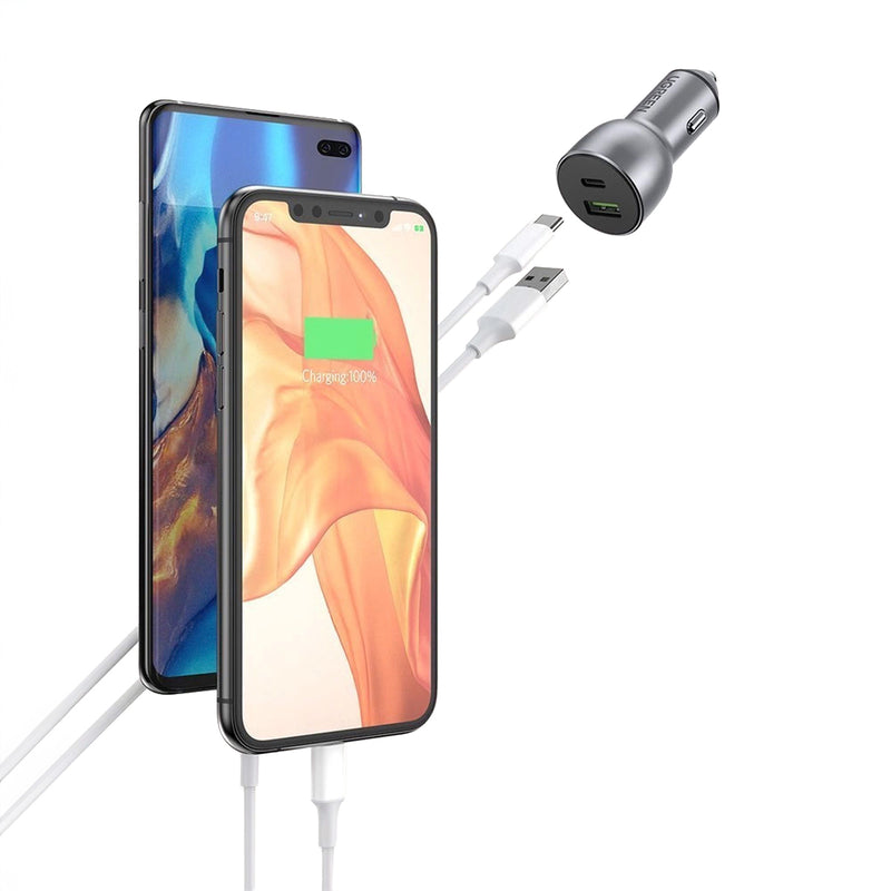 UGREEN 36W Car Charger Alu Case Space Grey -[B] - شاحن ولاعة للسيارة -يوجرين - قوة 36 واط - منفذ تايب سي للشحن السريع ومنفذ للشحن الذكي - كفالة 12 شهر