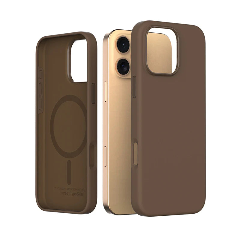 Arareee Typo Skin Silicon Case For iPhone 16 Pro / Pro Max - Golden Brown - [A] - كفر حماية عالية - مع ماغ سيف - سيليكون