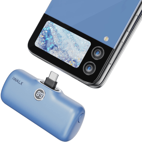 Iwalk Linkme Pro Fast Charge 4800 Mah Pocket Battery Type-C With Battery Display - BLUE- - بطارية متنقلة - مع شاحن تايب سي - للأجهزة الاندرويد والايفون 15 والايفون 16 - كفالة 24 شهر