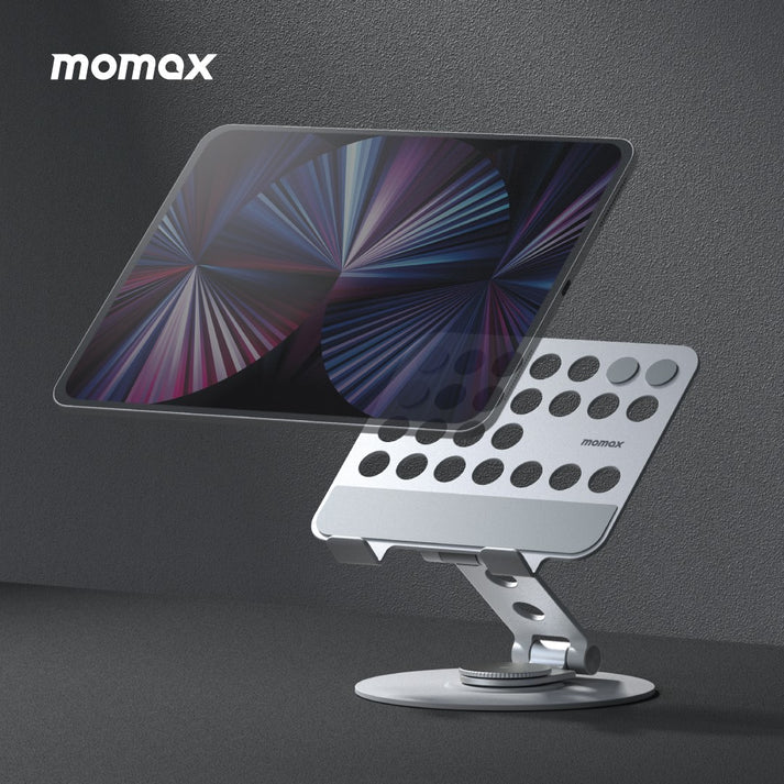 Momax Fold Stand Mila Rotatable Tablet Stand - Silver - ستاند مكتبي - موماكس - امكانية تغيير الارتفاعات والاتجاهات
