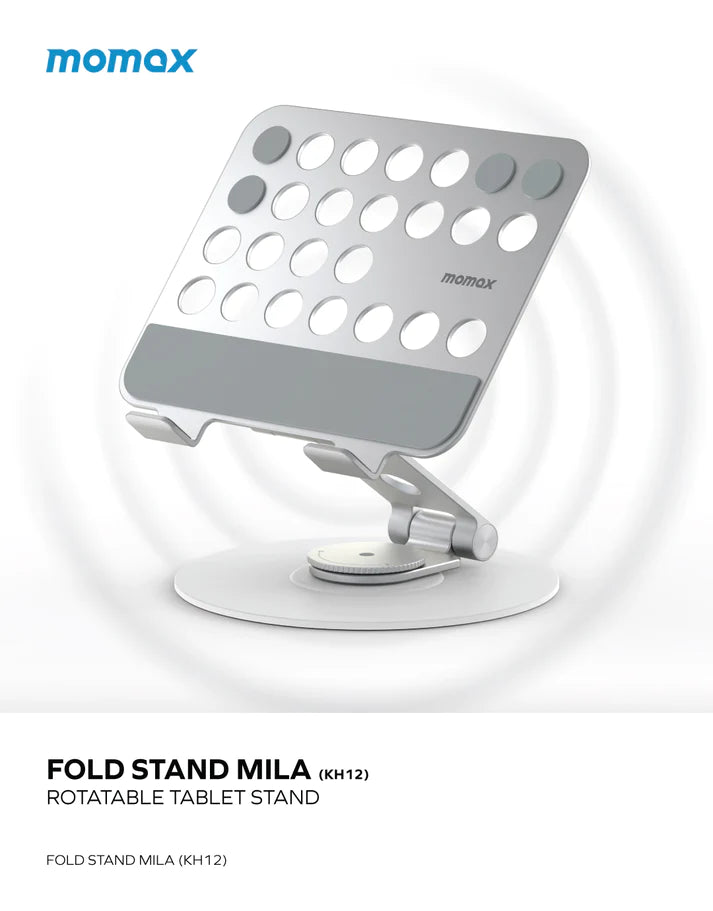 Momax Fold Stand Mila Rotatable Tablet Stand - Silver - ستاند مكتبي - موماكس - امكانية تغيير الارتفاعات والاتجاهات