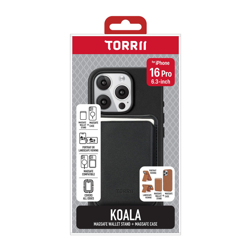 Torrii KOALA for iPhone 16 Pro/16 Pro Max - Black  [A] - كفر حماية عالية - مع ماغ سيف - محفظة + ستاند