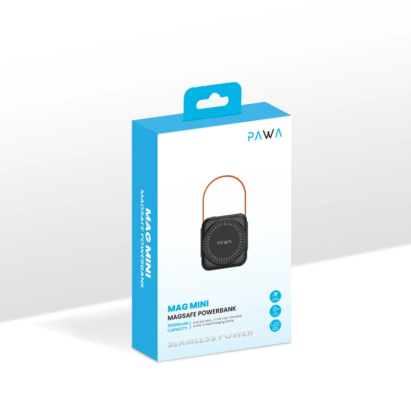 PAWA Mag Mini Magsafe Powerbank 10000mAh Black - بطارية متنقلة - باوا - سعة 10000 + تايب سي - مع ماغ سيف - كفالة 24 شهر