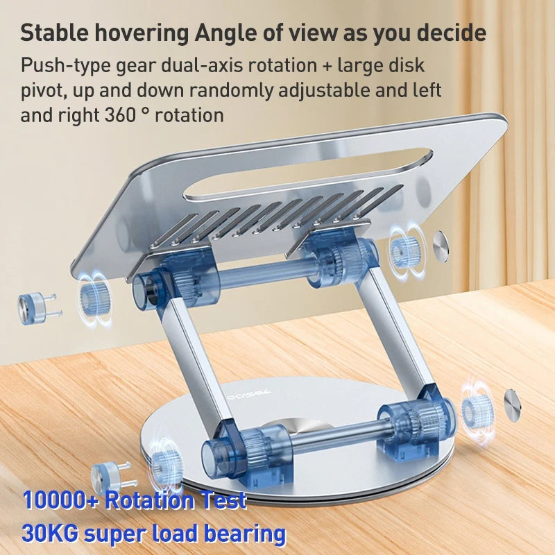 Yesido LP06 Foldable Laptop Swivel Stand - Silver - ستاند مكتبي - عالي الجودة - دوران 360 درجة - لجميع انواع الاب توب