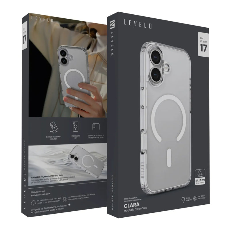 Levelo MagSafe Clara Case - for iPhone 17 - Crystal Clear [O] - كفر حماية عالية - ماغ سيف - سلسلة ايفون 17 - ليفيلو - شفاف