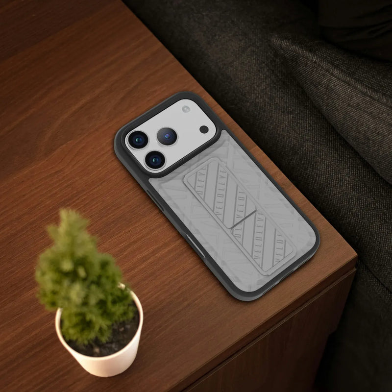 Levelo Morphix Cuero Gripstand Case iPhone17 Pro / Pro Max - Cloud Grey [O] - كفر حماية عالية - ليفيلو - ايفون 17 بروماكس / 17 برو - مع مسكه وستاند
