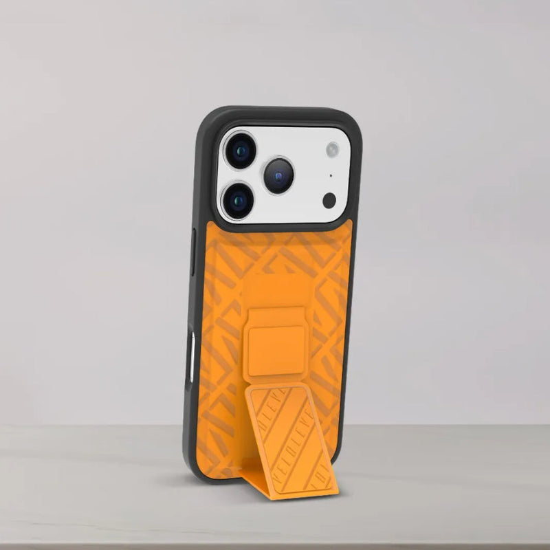 Levelo Morphix Cuero Gripstand Case iPhone17 Pro / Pro Max - Sunrise Orange [O] - كفر حماية عالية - ليفيلو - ايفون 17 بروماكس / 17 برو - مع مسكه وستاند