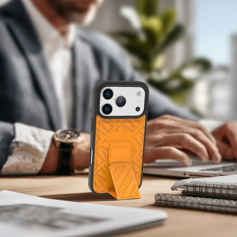Levelo Morphix Cuero Gripstand Case iPhone17 Pro / Pro Max - Sunrise Orange [O] - كفر حماية عالية - ليفيلو - ايفون 17 بروماكس / 17 برو - مع مسكه وستاند