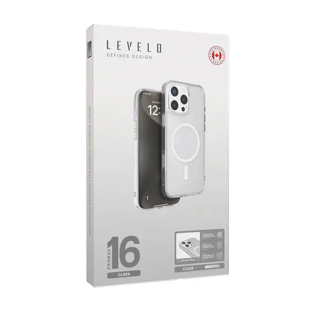 Levelo MagSafe Clara Case - for iPhone 16 Pro/16 Pro MAX - Crystal Clear - كفر حماية عالية - ماغ سيف - ليفيلو - شفاف