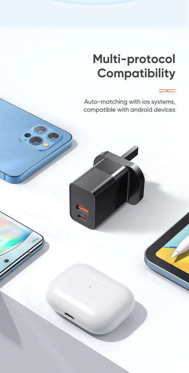 Mcdodo CH-130 | 20W PD Fast Charger | Dual Ports (Type-C & USB) - Black - بلاك شاحن حائط + سلك شحن ايفون - كفالة 12 شهر
