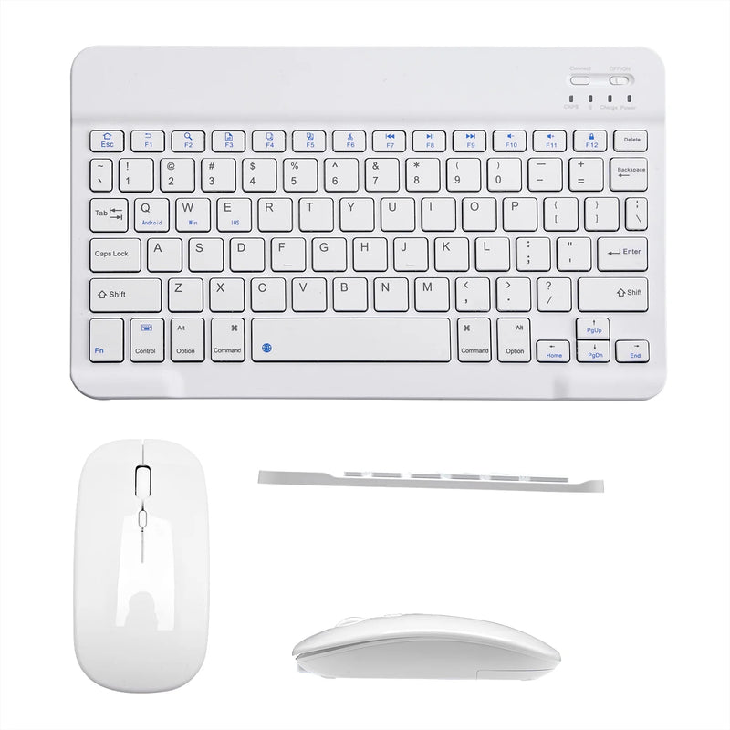 Kit Super Slim and Portable Bluetooth Keyboard with Mouse (English/Arabic) - White - كيبورد لوحة مفاتيح ( عربي / انجليزي ) + ماوس فأرة - بلوتوث وايرلس - لجميع اجهزة الايباد والتابلت والاجهزة اللوحية