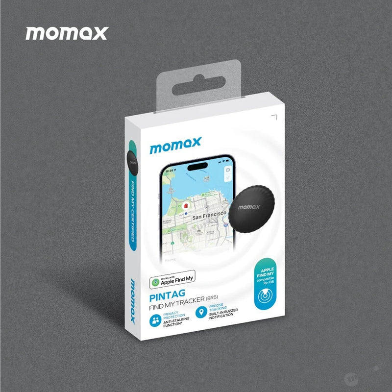 Momax PinTag Find My Tracker - Black - قطعة تتبع مستلزماتكم الشخصية - موماكس - كفالة 24 شهر