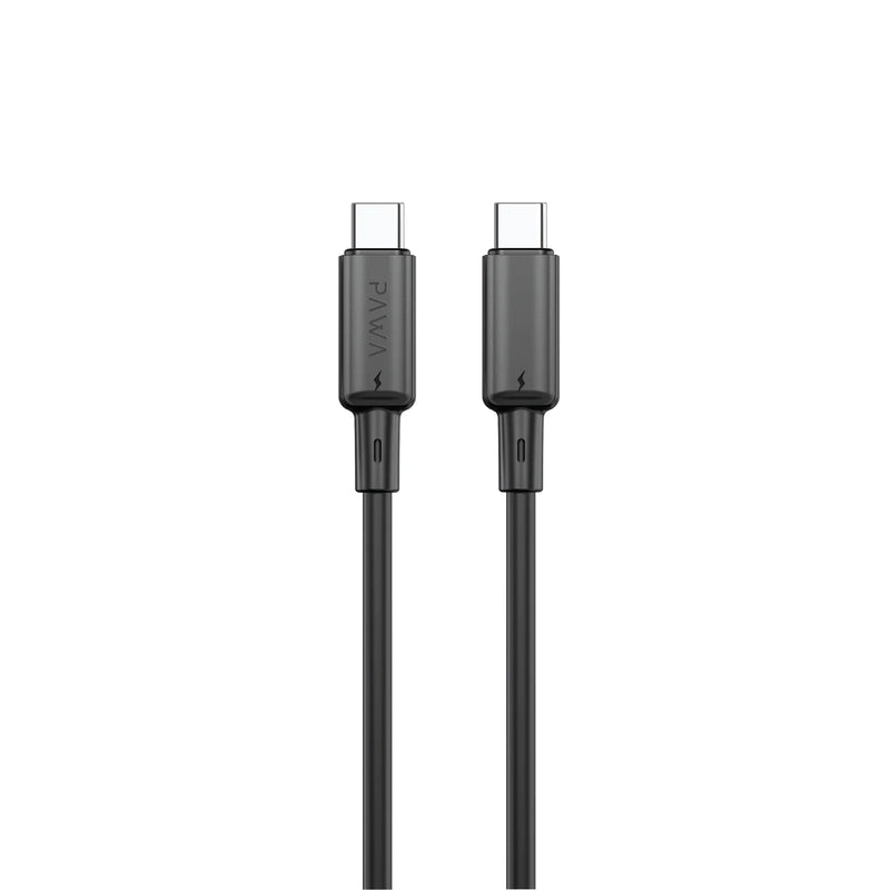Pawa 3A USB-C TO USB-C Quick Charging PVC Cable PW122 - Black -  سلك شحن - باوا - تايب سي الي  تايب سي - طول 1.2 متر - قوة 60 واط - كفالة 12 شهر