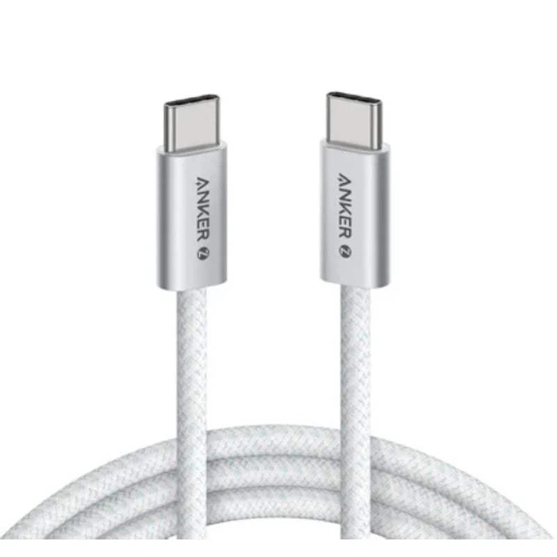 Anker Zolo USB-C to USB-C Cable 240W Braided (0.9m/3ft - White [D] - سلك شحن - انكر - تايب سي الى تايب سي - طول 90سم - قوة 240 واط - كفالة 18 شهر