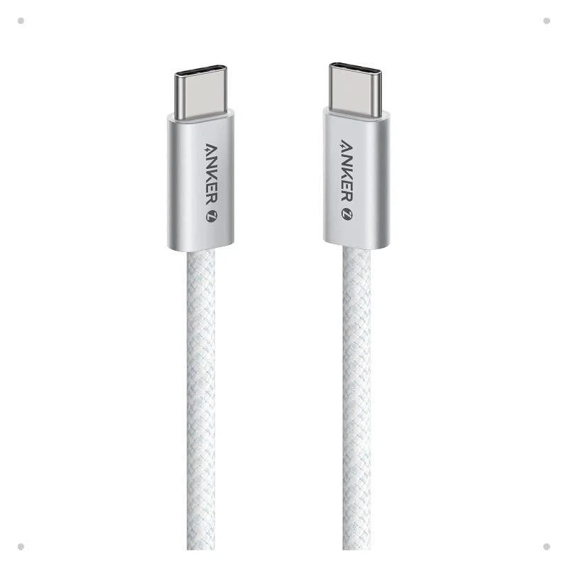 Anker Zolo USB-C to USB-C Cable 240W Braided (0.9m/3ft - White [D] - سلك شحن - انكر - تايب سي الى تايب سي - طول 90سم - قوة 240 واط - كفالة 18 شهر