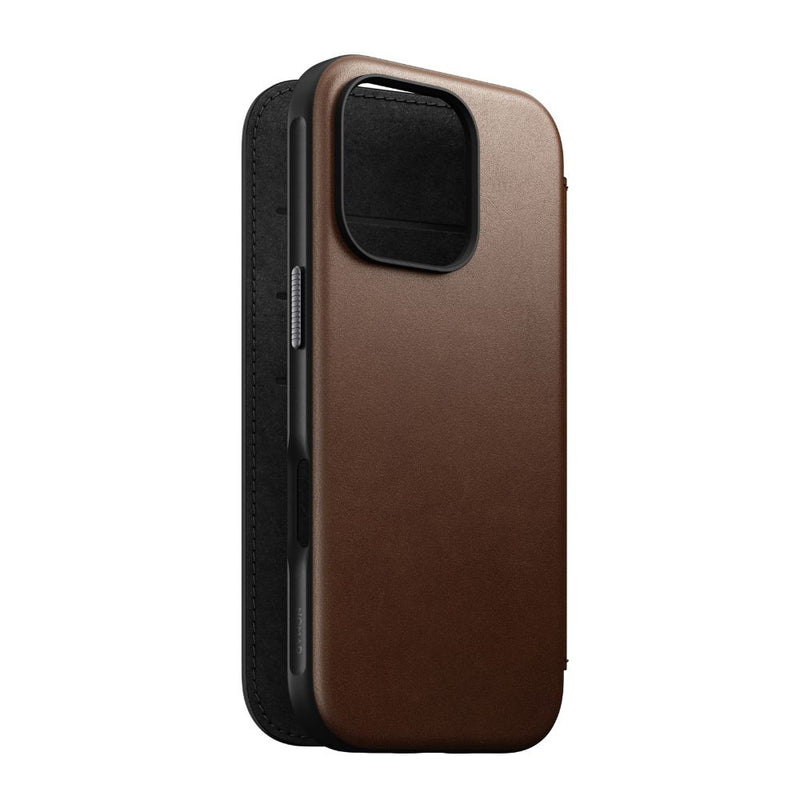 Nomad Modern Leather Folio iPhone 16 Pro / 16 Pro Max - Brown - [C] - كفر حماية - كفر جلد مع محفظة - مع ماغ سيف