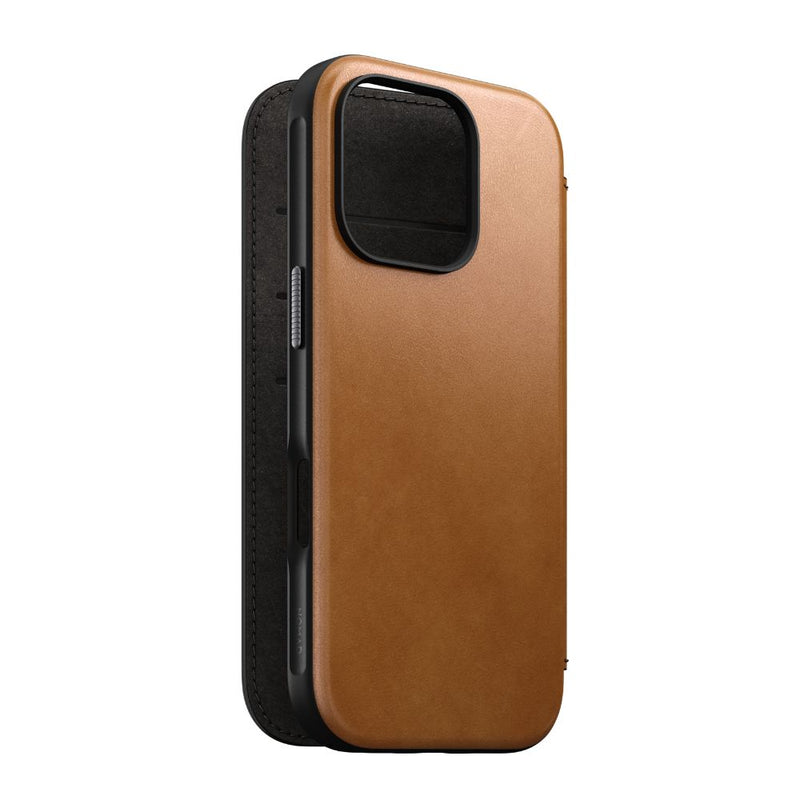 Nomad Modern Leather Folio iPhone 16 Pro / 16 Pro Max - English Tan-C - [C] - كفر حماية - كفر جلد مع محفظة - مع ماغ سيف