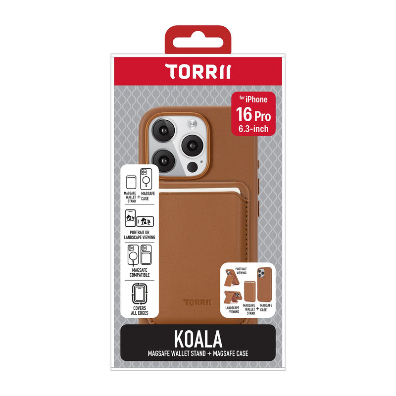 Torrii KOALA for iPhone 16 Pro/16 Pro Max Brown  [A] - كفر حماية عالية - مع ماغ سيف - محفظة + ستاند -