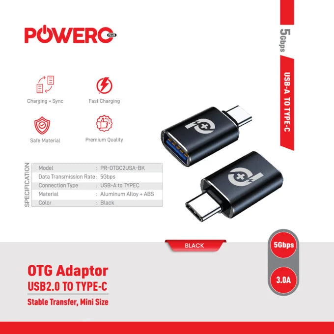 Powero Rapid Pro OTG Adaptor Typ C to USB A  - وصلة تايب سي - يو اس بي - لنقل البيانات - متعددة الاستخدام