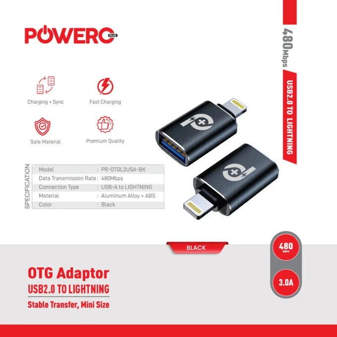 Powero Rapid Pro OTG Adaptor Typ C to Lightning - وصلة ايفون - يو اس بي  - لنقل البيانات - متعددة الاستخدام