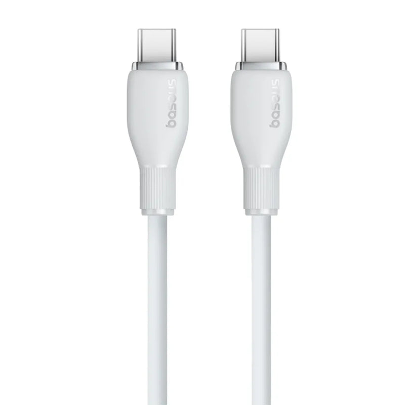 Baseus Pudding Series Fast charging cable USB-C to USB-C 100W, 2m - White - سلك شحن - بيسوس - تايب سي الى تايب سي - طول 2 متر - كفالة 12 شهر