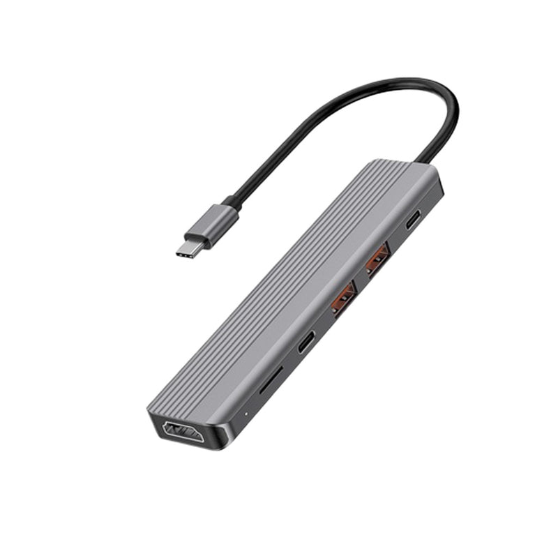 Powerology 6-in-1 Slim 4K HDMI USB-C Hub - وصلة تايب سي - 6 في 1 - متعددة الاستعمالات - لاجهزة الايباد برو - والماكو بوك واللاب توبات - كفالة 24 شهر