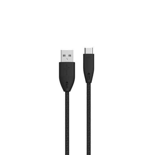 Powerology Braided USB-A to Type-C Cable - 1.2m / 4ft - Black [O] - سلك شحن - باورولوجي - يو اس بي الي  تايب سي - 1.2متر - كفالة 12 شهر