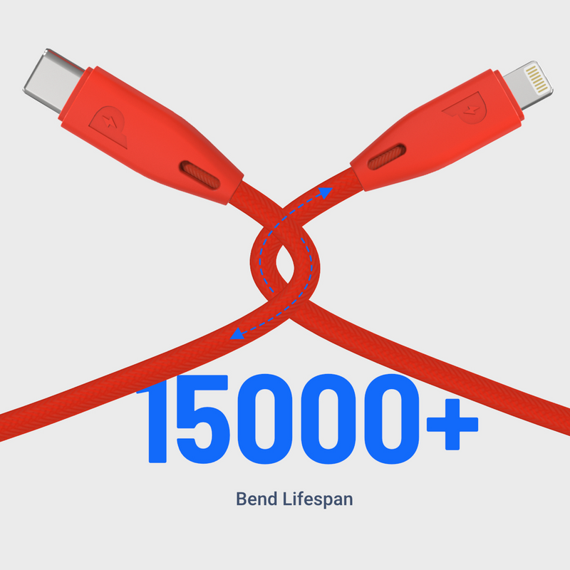 Powerology Braided USB-C to Lightning Cable (2m/6ft) -Red [O] - سلك شحن ايفون تايب سي - بوراولجي - طول 180سم - كفالة 18 شهر