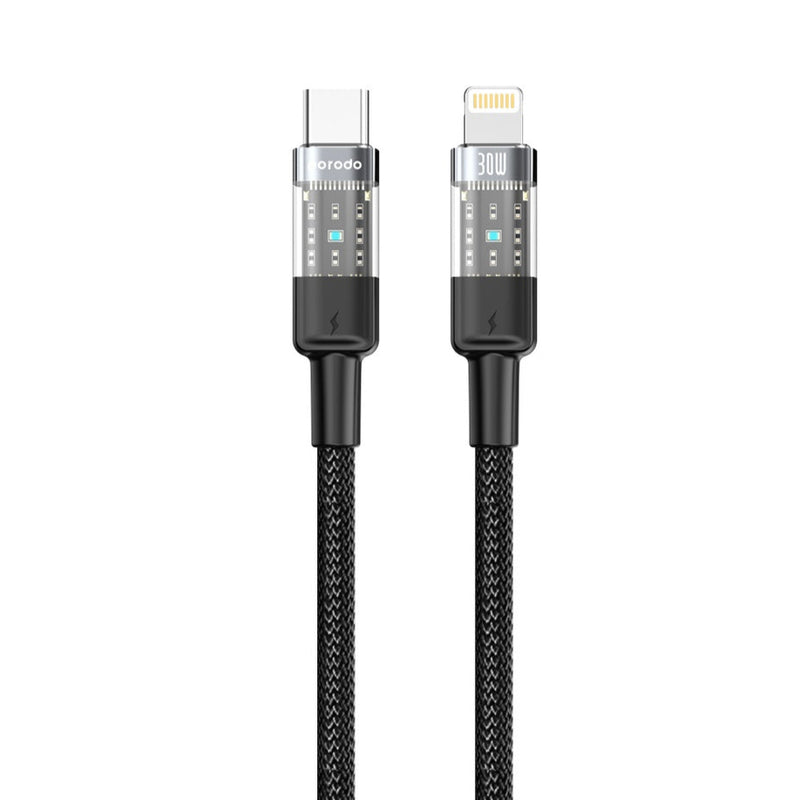 Porodo Braided 30W PD C to Lightning Fast Charging Cable with Transparent Head 1.2M - سلك شحن - برودو - ايفون تايب سي - طول 1.2 متر - كفالة 12 شهر