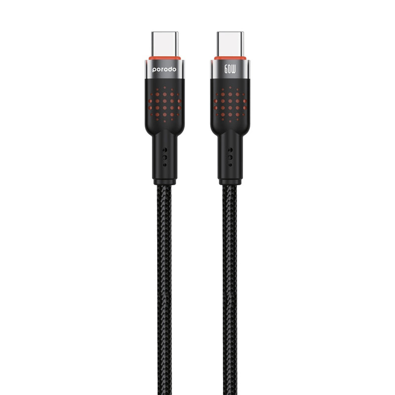 Porodo USB-C to USB-C Aluminum Braided Cable -  سلك شحن - بورودو - تايب سي الي  تايب سي - قوة 60 واط - كفالة 12 شهر