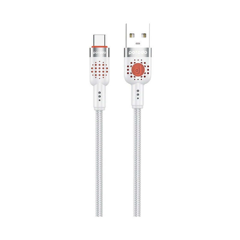 Porodo Braided Cable USB-A to USB-C - White - سلك شحن - برودو - تايب سي - طول 1.2 متر - كفالة 12 شهر