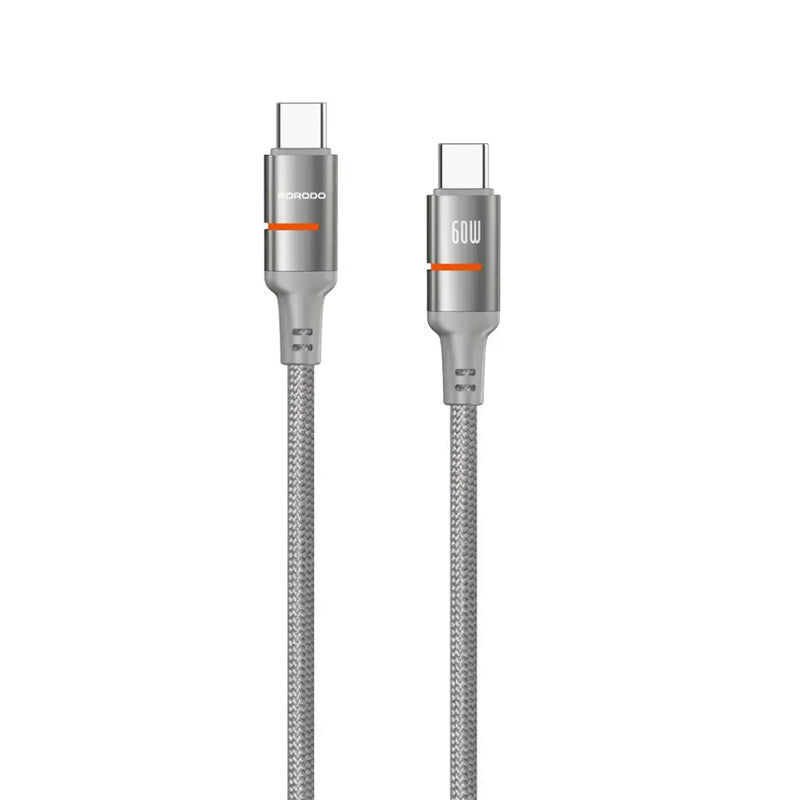 Porodo USB-C To USB-C LED Light Cable 60W سلك شحن - بورودو - تايب سي الي  تايب سي - طول 1.2 متر - قوة 60 واط - كفالة 24 شهر