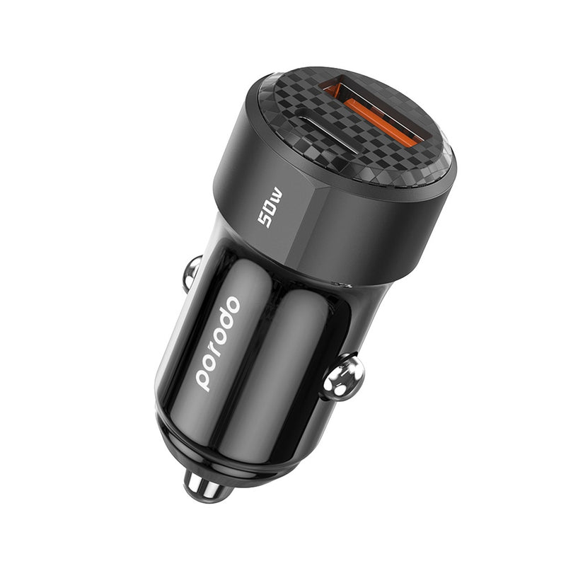 Porodo 50W Dual Port Car Charger PD 20W QC 30W - Black [O] - شاحن ولاعة - برودو  - منفذ يو اس بي + تايب سي  - كفالة 12 شهر