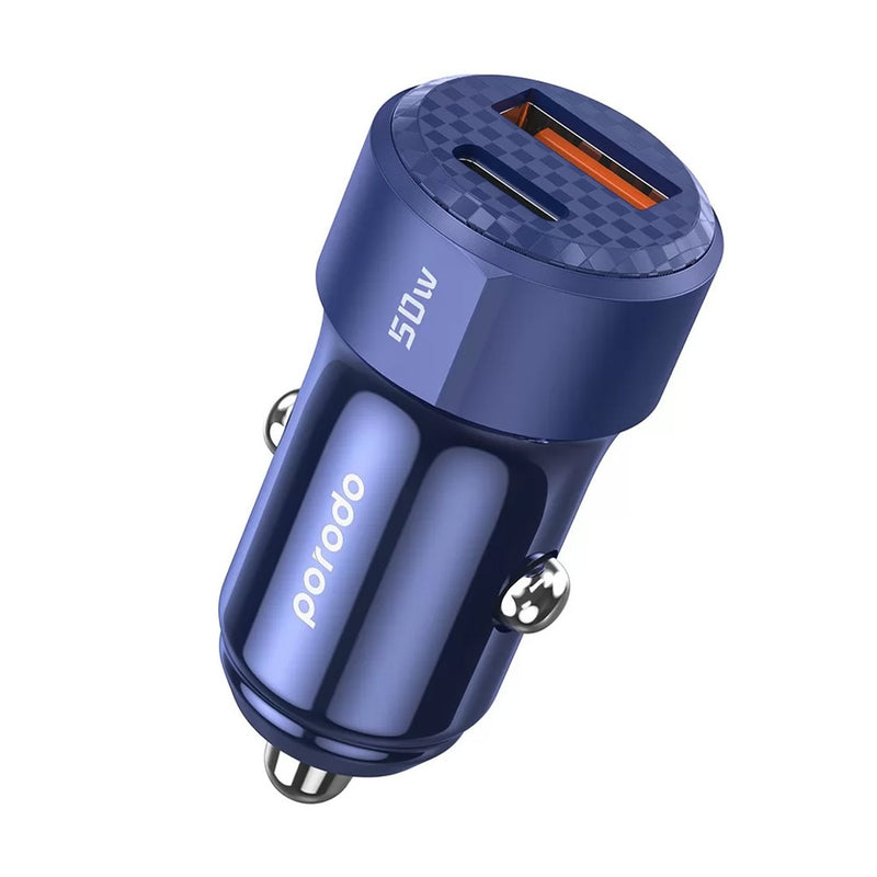 Porodo 50W Dual Port Car Charger PD 20W QC 30W - Blue [O] شاحن ولاعة - برودو  - منفذ يو اس بي + تايب سي  - كفالة 12 شهر