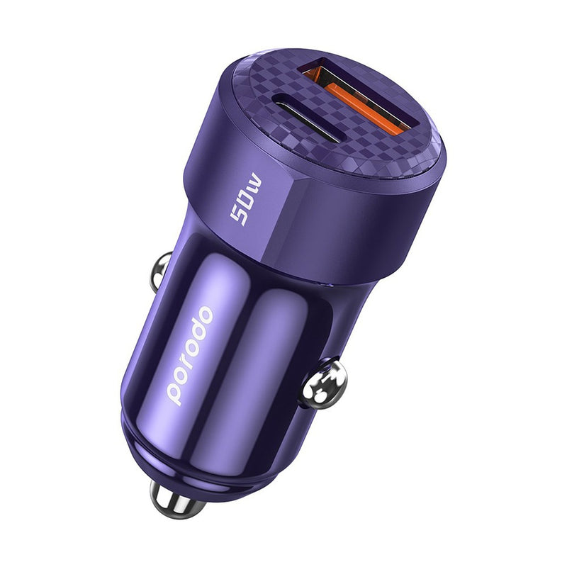 Porodo 50W Dual Port Car Charger PD 20W QC 30W - Purple [O] شاحن ولاعة - برودو  - منفذ يو اس بي + تايب سي  - كفالة 12 شهر