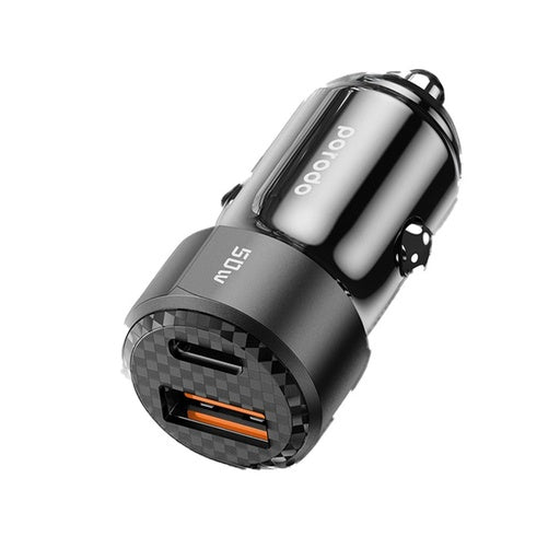 Porodo 50W Dual Port Car Charger PD 20W QC 30W with C to C Cable - Black [O] - شاحن ولاعة مع كيبل تايب سي الي تايب سي  - برودو  - اسود - كفالة 12 شهر