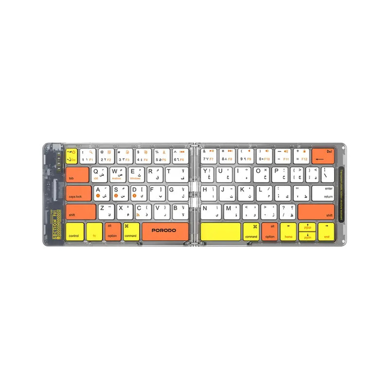 Porodo Crystal Shell Wireless Keyboard - White - كيبورد لوحة مفاتيح - قابلة للطي - اغلاق مغناطيسي - بلوتوث وايرلس - لجميع اجهزة الايباد والتابلت والاجهزة اللوحية