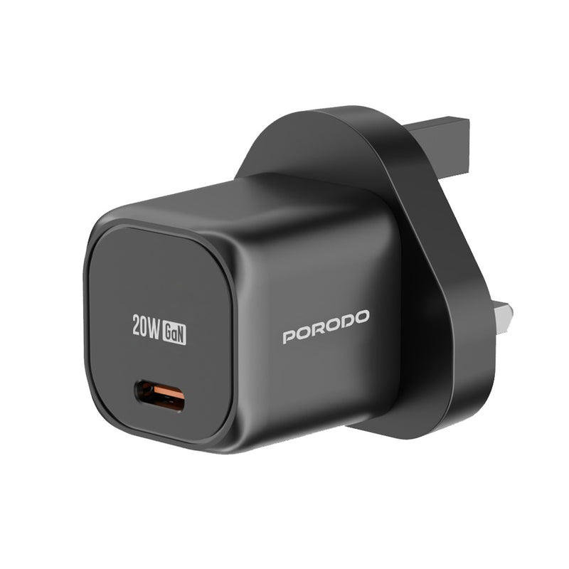 Porodo PD 20W UK Fast Charger - شاحن حائط - قوة 20 واط - منفذ تايب سي  للشحن السريع  - كفالة 12 شهر